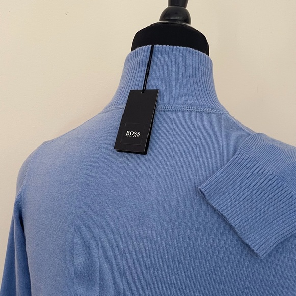 New Hugo Boss Sweater Half Zip Buttons Sky Blue Wool Pullover Sweater - Picture 5 of 10